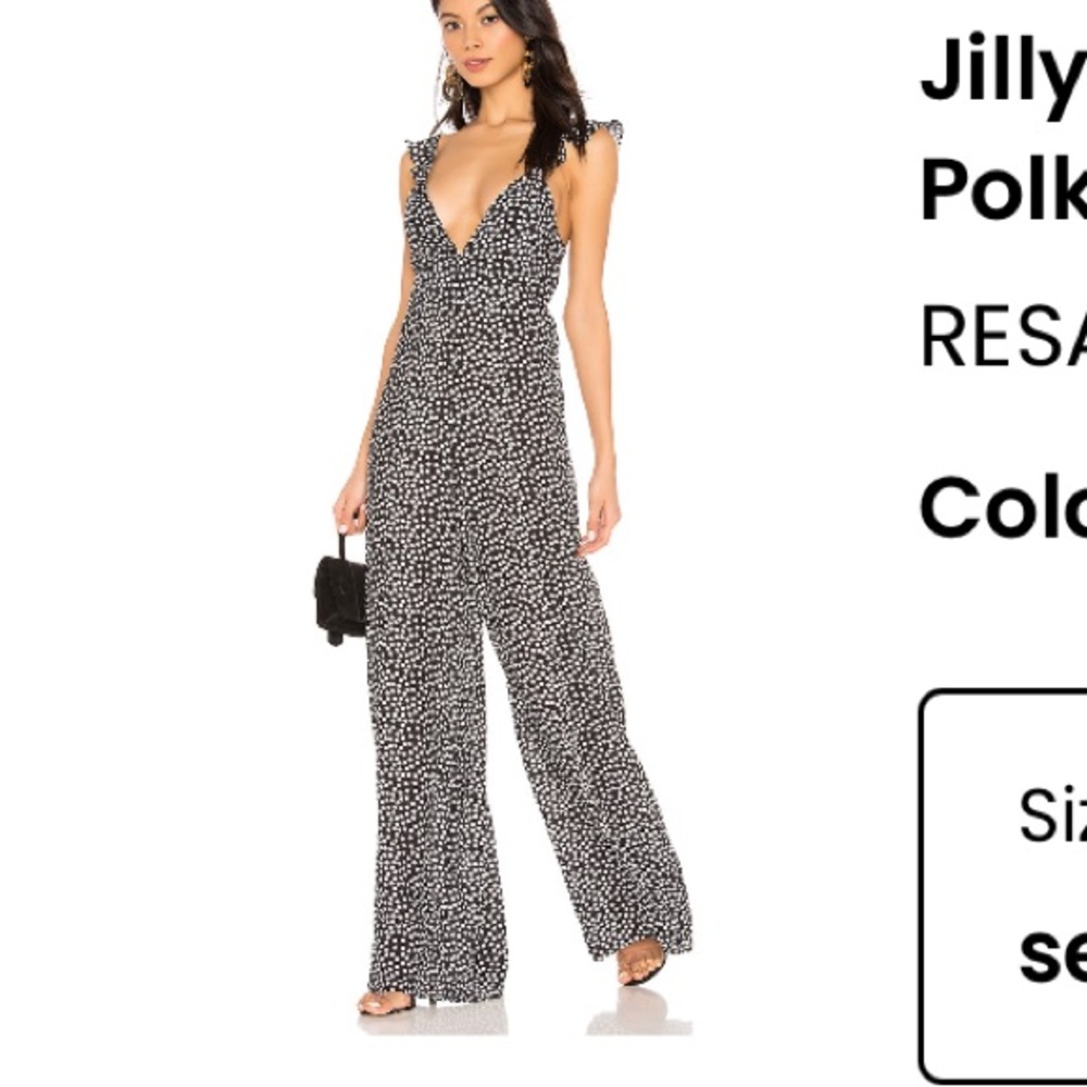 RESA Black & White Polka Dot V-Neck Jumpsuit